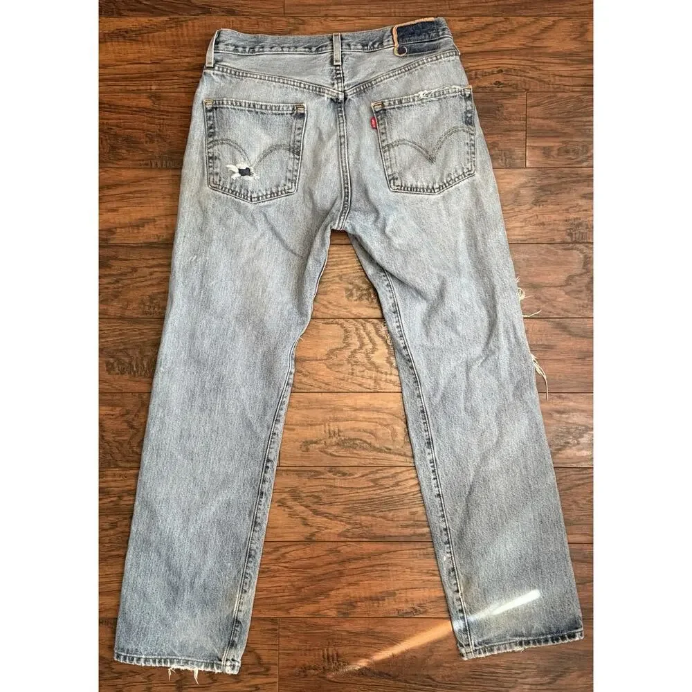 Levis 501 Button Fly Jeans 34x32 Tag Fits 32x31 Distressed Destroyed Knees
